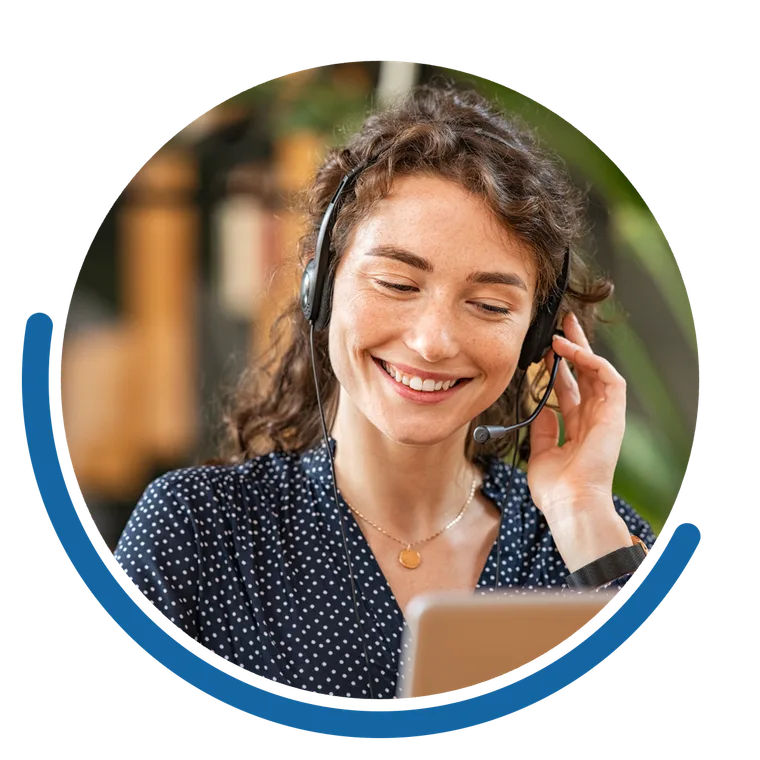 An agent on a headset handling a business call